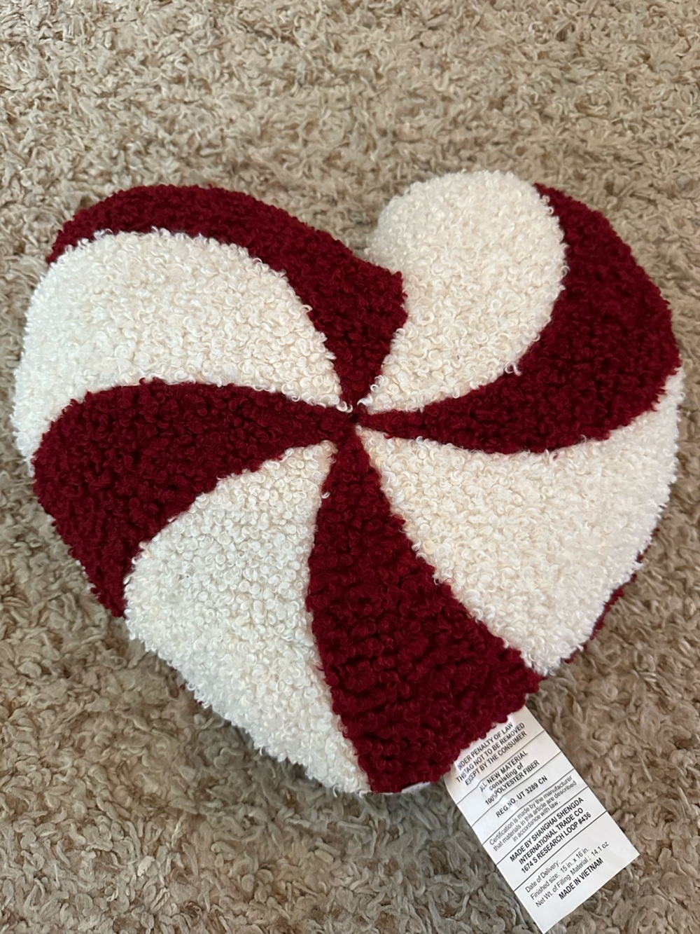 Pottery Barn Peppermint Swirl Heart Shaped Pillow